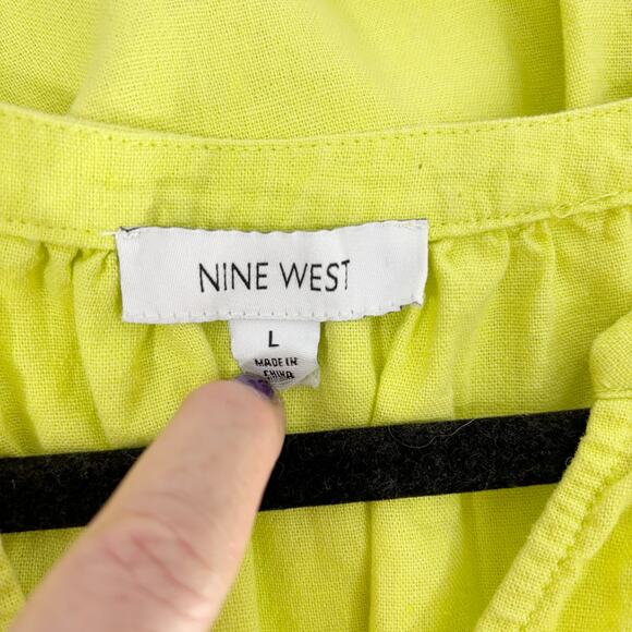 Nine West Lime Green Peasant Puff Sleeve Ruched Cuff Boho - Picture 4 of 5